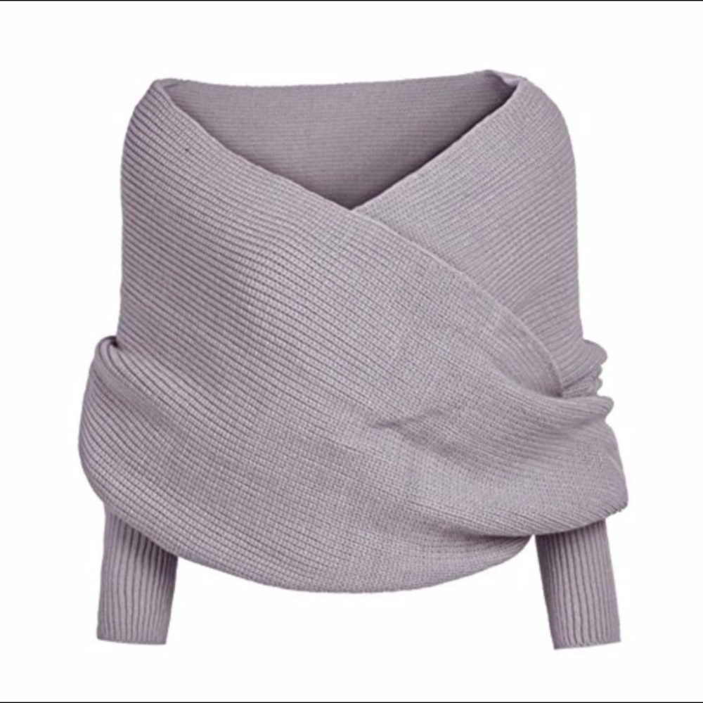 Bonaweite Gray Wrap Sweater off shoulder knit